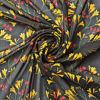 Ткань шифон софт фрезії чорна, Квітковий