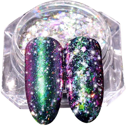 Дзеркальна втирка, пудра "Пластівці Юкі Північне Сяйво", прозорі №1 2 р, фото 1