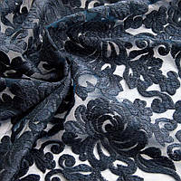 Ткань сетка вышивка Шантилье V-5 т/синій