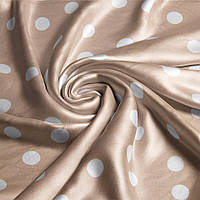 Ткань плательная атлас шелк стрейч горошок беж