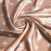 Ткань плательная атлас шелк стрейч горошок карамель