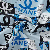 Ткань штапель Бренди Chanel блакитний, Написи