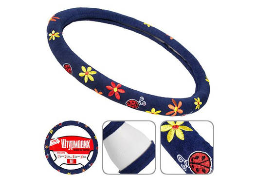 Чохол на кермо Штурмовик Ш-190402 FL (M/синій-вишивка/хутро штучний/БО), фото 2