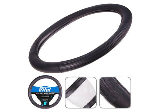 Чохол на кермо Vitol VLBU-1707116 BK (L/чорний/кожзам-перфоров/БО), фото 2