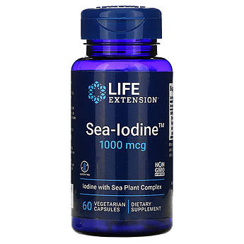 Йод 1000 мкг Life Extension Sea-Iodine з екстрактом бурих водоростей 60 вегетаріанських капсул