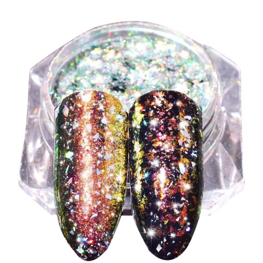 Дзеркальна втирка, пудра "Пластівці Юкі Північне Сяйво", прозорі №8 2 г