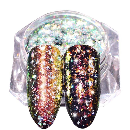 Дзеркальна втирка, пудра "Пластівці Юкі Північне Сяйво", прозорі №8 2 г, фото 1