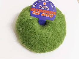 Італійська пряжа для в'язання Кід Мохер Ярна Італия 25 грам, 250 м Мохер 70 % Нейлон 30 оливкова