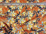Льон натуральний стрейчевий. Різнокольорове листя на бежевому фоні № 2037, фото 5