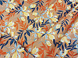 Льон натуральний стрейчевий. Різнокольорове листя на бежевому фоні № 2037, фото 4