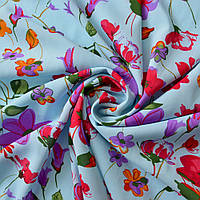 Ткань шифон стрейч Флора галявина блакитний, Квітковий