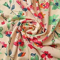 Ткань шифон стрейч Флора галявина беж, Квітковий