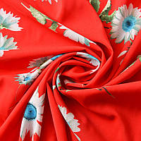Ткань шифон стрейч Флора ромашка червона, Квітковий