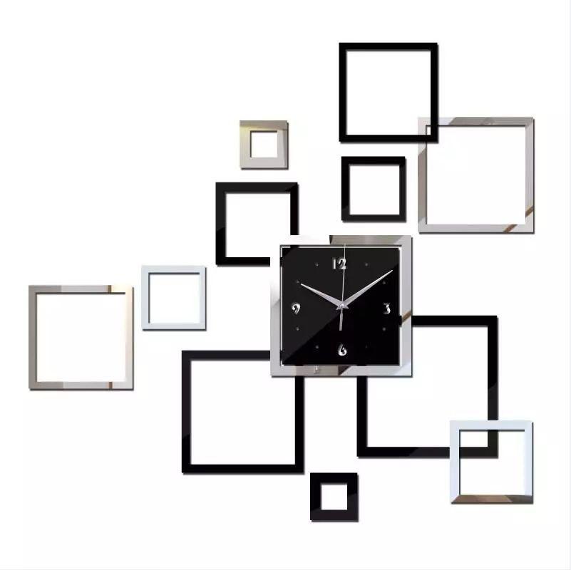 Годинник настінний 3D кварцові Арабські наклейка на стіну Срібло Квадрат 45 * 60