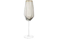 Бокал для шампанского с золотым кантом Clio 370мл, цвет - дымчатый серый, стекло, в упаковке 4шт. (579-220)