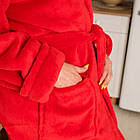 Теплий довгий жіночий махровий халат червоного кольору на запах з капюшоном Розмір S,M,L,XL,2XL,3XL,4XL,5XL,6XL, фото 4