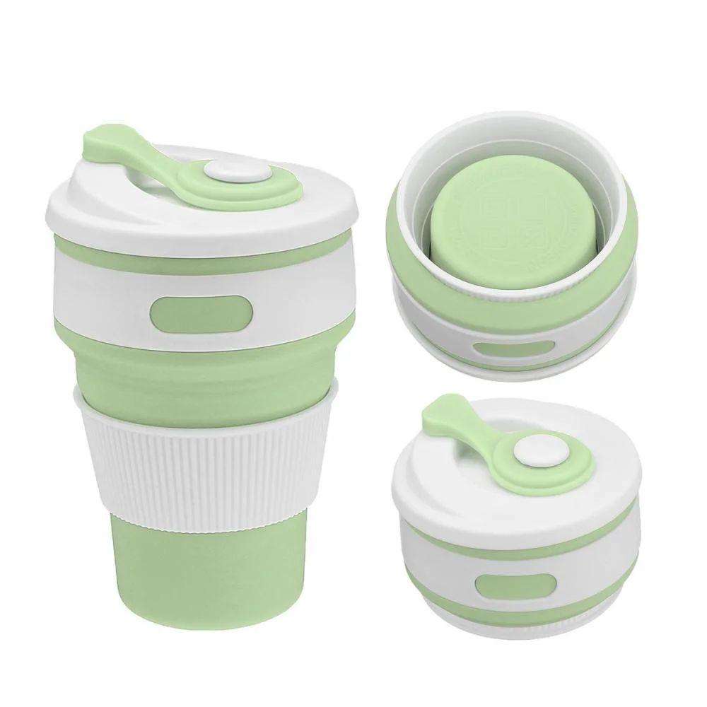 Чашка складна силіконова з кришкою Collapsible 350 мл салатовий