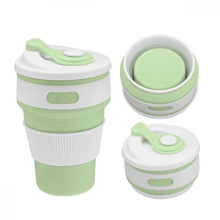 Чашка складна силіконова з кришкою Collapsible 350 мл салатовий, фото 1