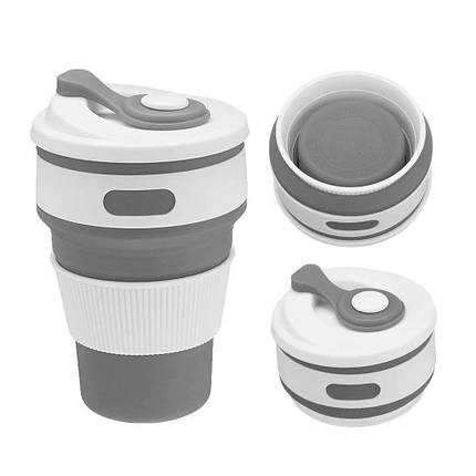 Чашка складна силіконова з кришкою Collapsible 350 мл сірий, фото 1