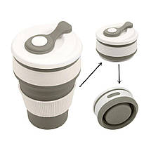 Чашка складна силіконова з кришкою Collapsible 350 мл сірий, фото 2