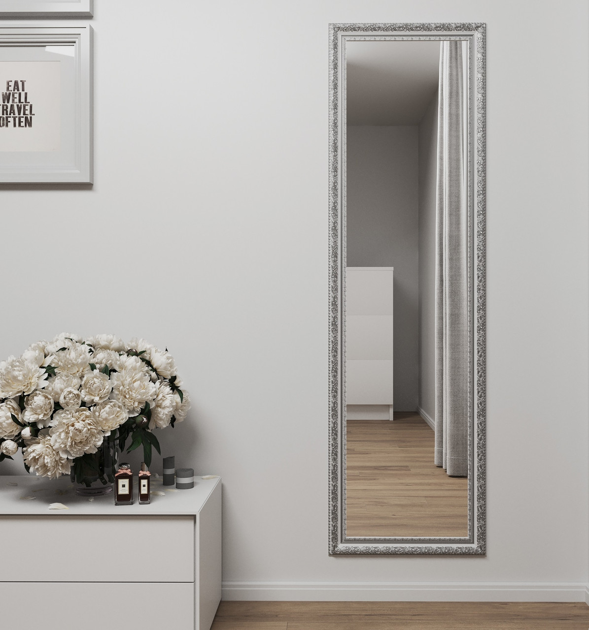 Біле дзеркало в повний зріст 170х50 з патиною срібла Black Mirror на стіну в коридор