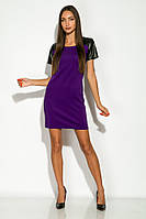 Мини платье женское стрейч с короткими рукавами из экокожи дайвинг фиолетовый M/L.