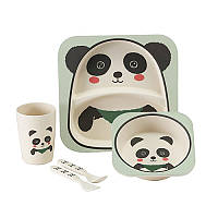 Посуд дитячий бамбуковий "Панда" 5 пр./наб (2 тарілки, виделка, ложка, склянка) MH-2770-7