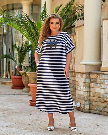Пляжне літнє довге плаття в смужку з кишенями з віскози, фото 2