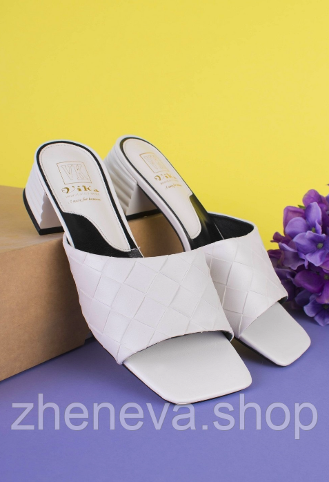 Білі жіночі шльопанці на підборах, розмір 35, фото 1