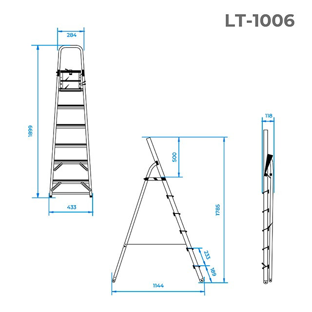 Стремянка из алюминия, 6 ступеней, высота до платформы 1280 мм INTERTOOL LT-1006 - фото 8 - id-p299677516