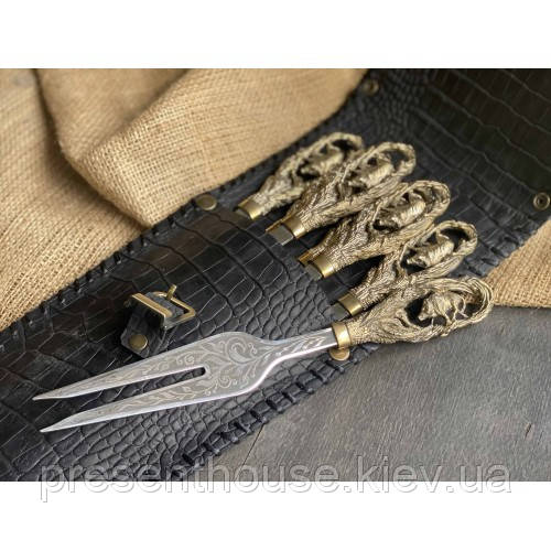 Набір шампурів "Кабан" в закритому сагайдаку+вилка, фото 1