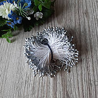 Тичинки глянсові срібло. Опт приблизно 300 ниток — 600 головок