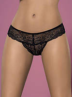 Трусики-стрінги мереживні чорні Obsessive Miamor S / M, Черный, S/M