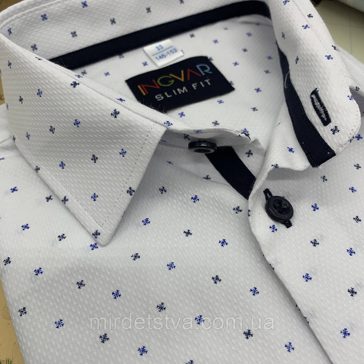 Дитяча ошатна підліткова сорочка для хлопчика Ingvar slim fit біла розмір 176-182