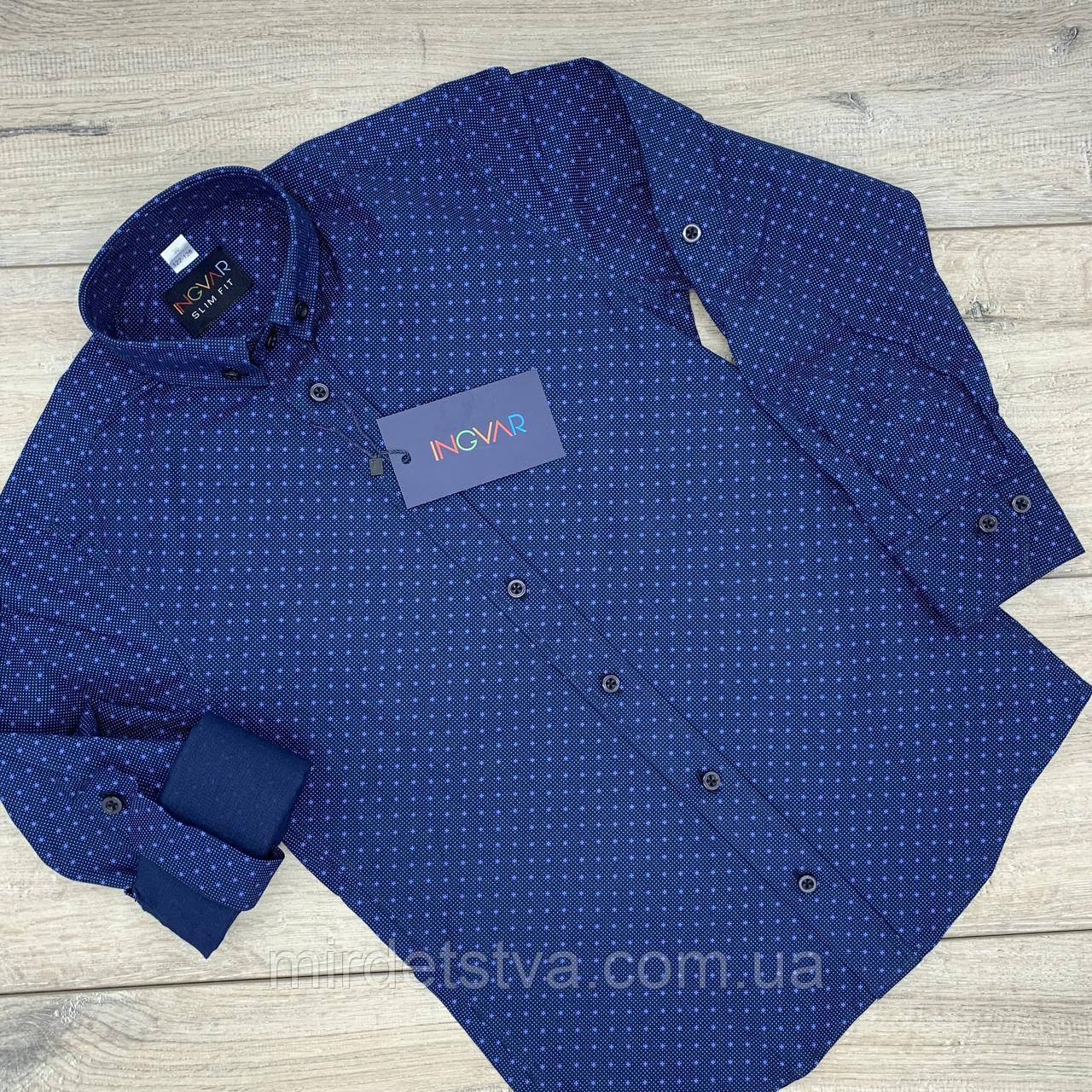 Дитяча сорочка з довгим рукавом трансформером для хлопчика Ingvar slim fit синя
