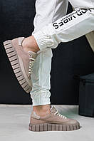 Кросівки жіночі бежеві з натуральної шкіри та замші на високій підошві