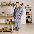 Чоловічий махровий халат сірого кольору на запах розмір S (46) - 4XL (58-60), фото 2