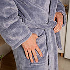 Чоловічий махровий халат сірого кольору на запах розмір S (46) - 4XL (58-60), фото 3