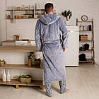 Чоловічий махровий халат сірого кольору на запах розмір S (46) - 4XL (58-60), фото 5