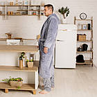 Чоловічий махровий халат сірого кольору на запах розмір S (46) - 4XL (58-60), фото 4