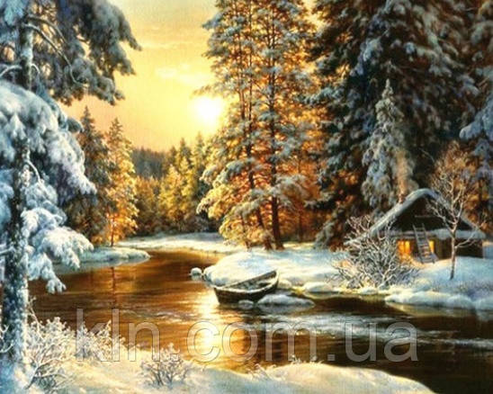 Алмазна вишивка на підрамнику Будиночок біля річки 50 х 40 см (арт. TN1021), фото 1
