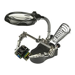 DR Тримач плат і паяльника MG16126-A з LED-підсвіткою і подвійною лупою (велика лупа d = 65 мм, 3.5x; мала