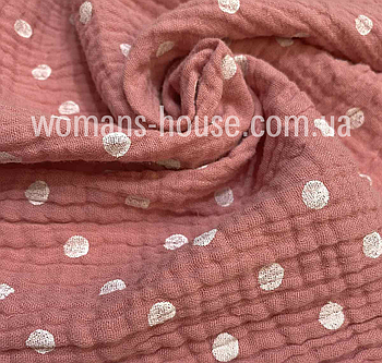 Тканина Муслін жатка прінтованний Горох 5 мм Пудра