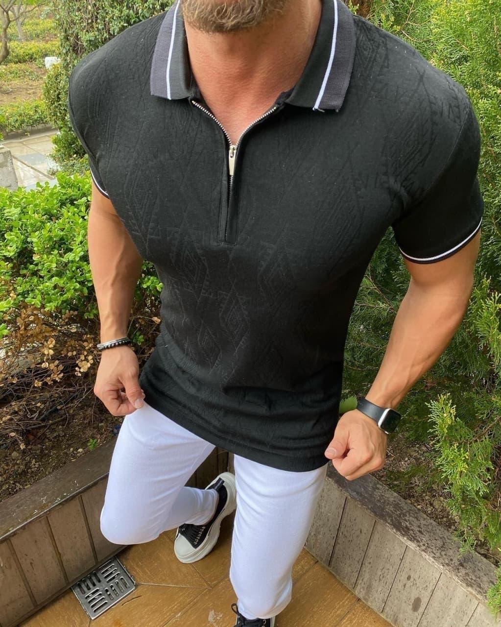 Чоловіча футболка поло M820 чорна, фото 1