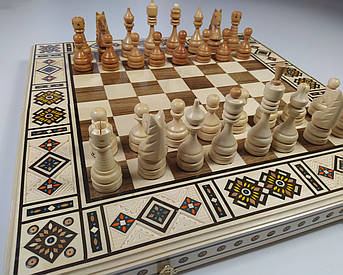 Шахи дерев'яні різьблені ручної роботи набір 3 в 1 шахи, шашки, нарди.