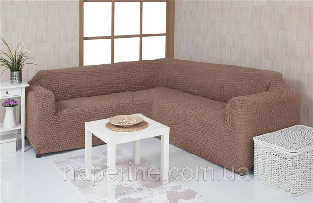 Чехол натяжной на угловой диван без оборки MILANO кофейный. Чехол полностью обтянет ваш диван!!! - фото 2 - id-p1009181989
