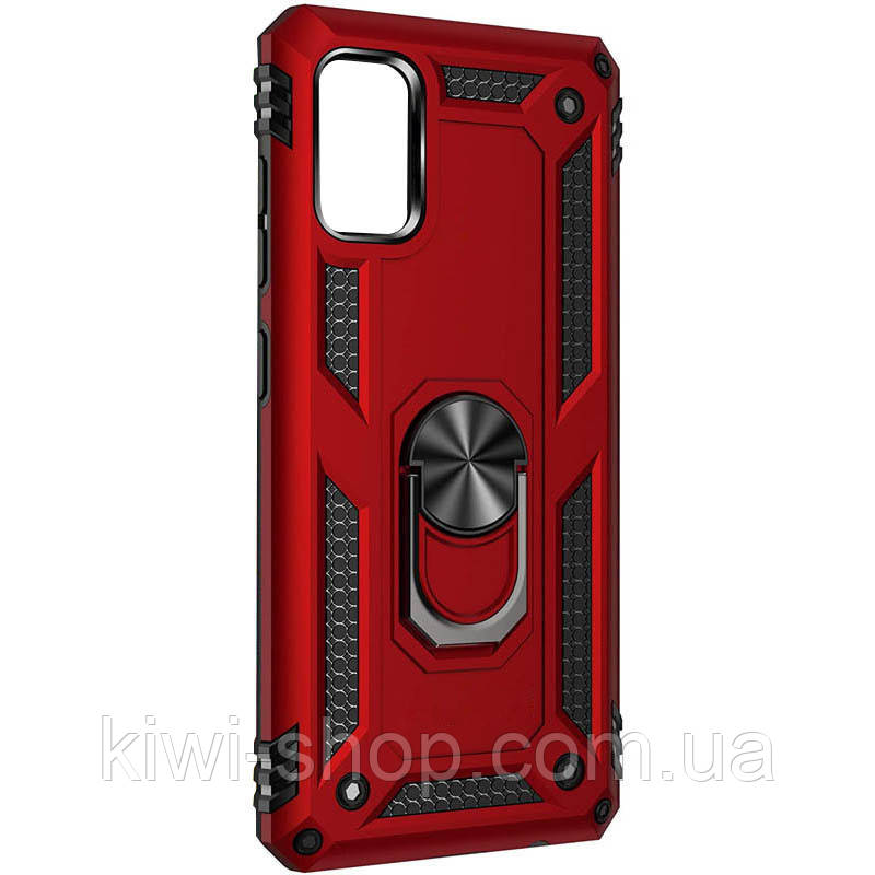 Ударостійкий протиударний чохол для Xiaomi Redmi Note 10/10s Serge Ring червоний під маг. тримач із кільцем, фото 1