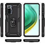 Ударостійкий протиударний чохол для Xiaomi Redmi Note 10 Pro Serge Ring чорний під маг. тримач із кільцем, фото 2
