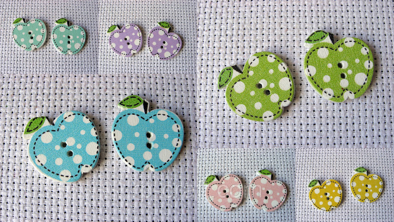 Гудзик дерев'яний, декоративний. Яблуко в цяточку, 20х21 мм, фото 1