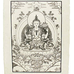 Авалокітешвара зображення на рисовому папері, ручний друк 47х35 см